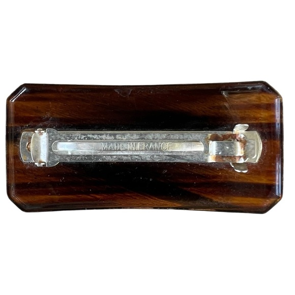 Vintage Tortoise Shell Hair Clip Made in France Rectangular Clipped Corners FLAW - Picture 3 of 11